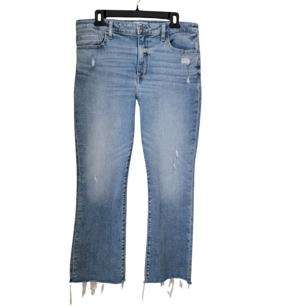 Studio Blue Size 32 Light Wash High Rise Flare Leg Distressed Ankle Jeans